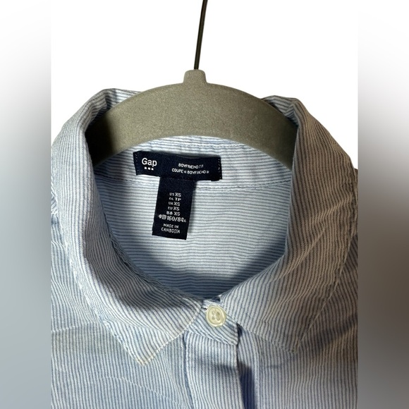 Gap Boyfriend Fit Button-Up Shirt Blue White Stripe Long Sleeve XS - Picture 3 of 6